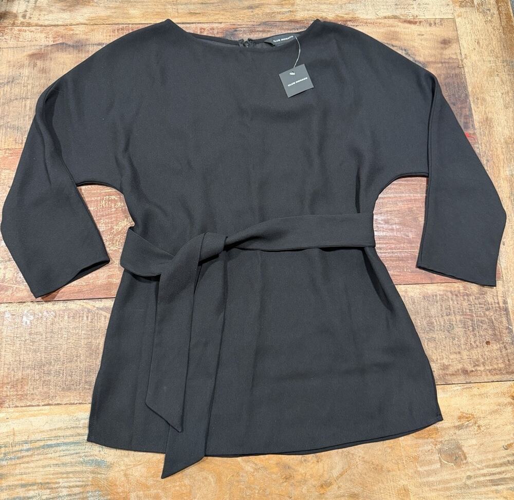 NWT XS Club Monaco LILIA Black Tie Front Top Womens Extra Small Sleeveless Chic